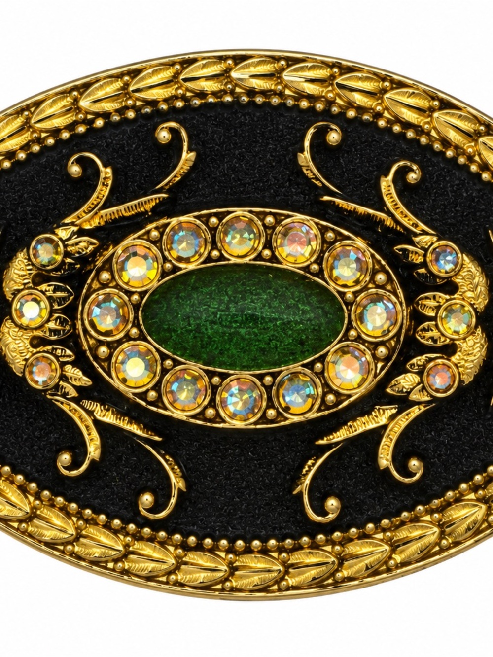 Catherine Popesco Gold-Tone Blue & Gold Oval Brooch with Aurora Accents